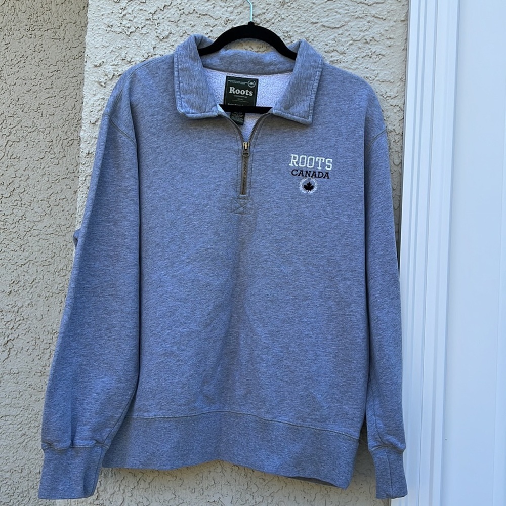 Roots Canada Grey 1/4 Zip Pullover Sweatshirt Unisex Size M